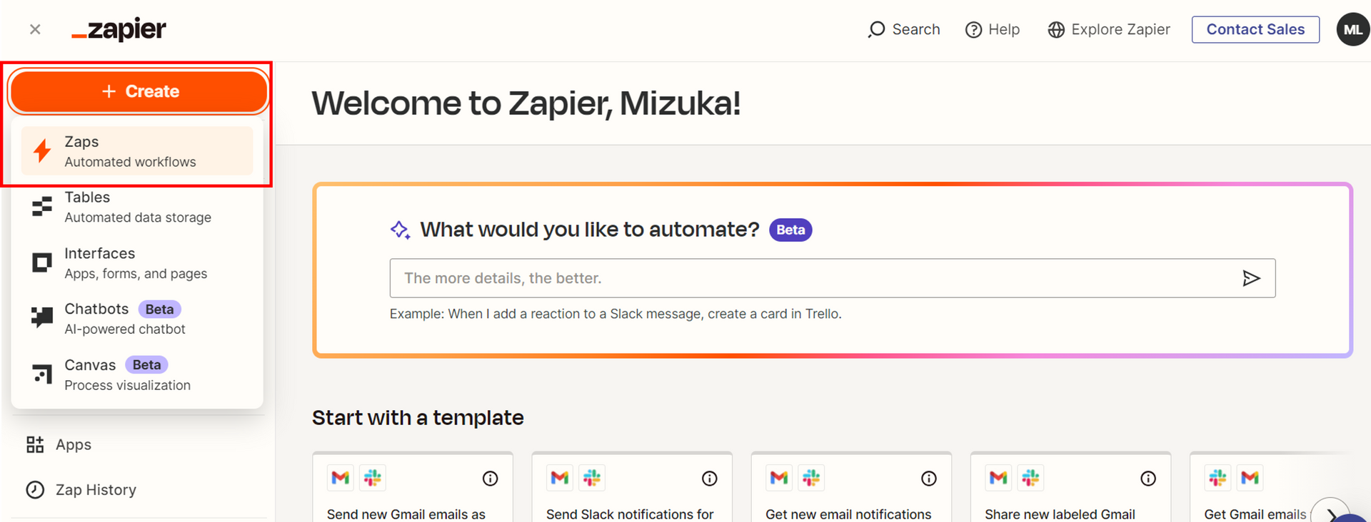 Create Zaps
