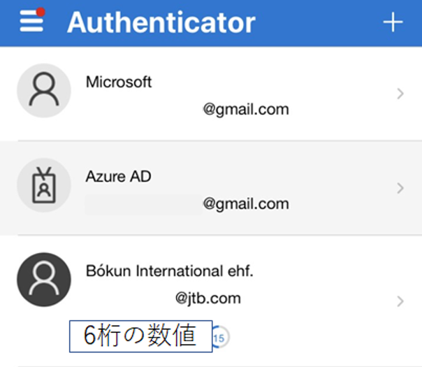 Authenticatorアプリ画面