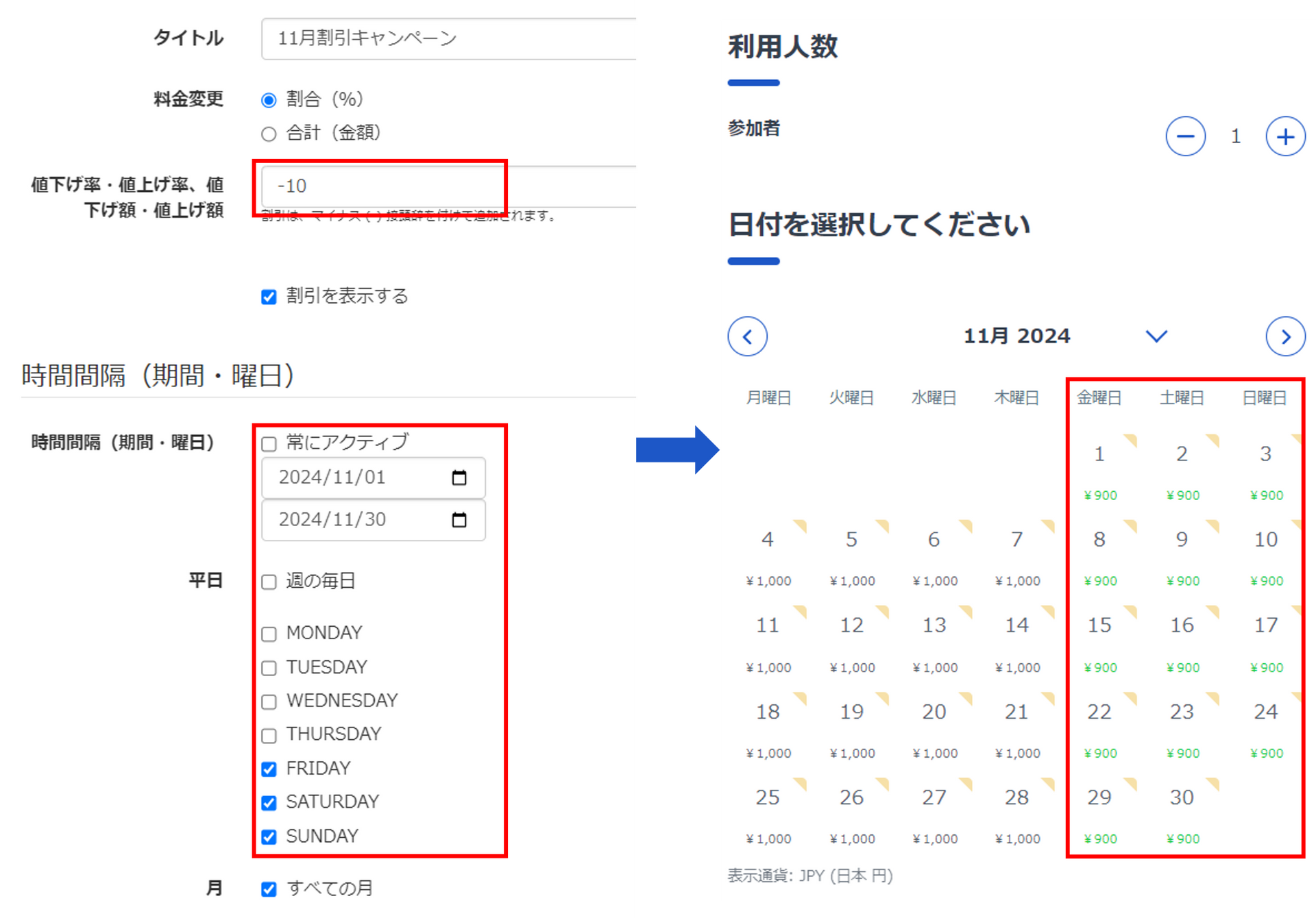 特定期間割引設定例