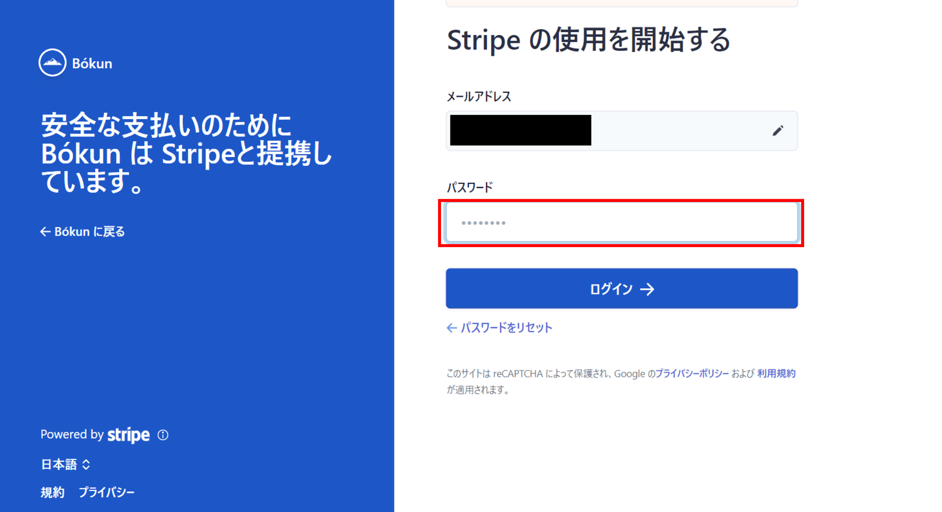 Stripe接続確認画面