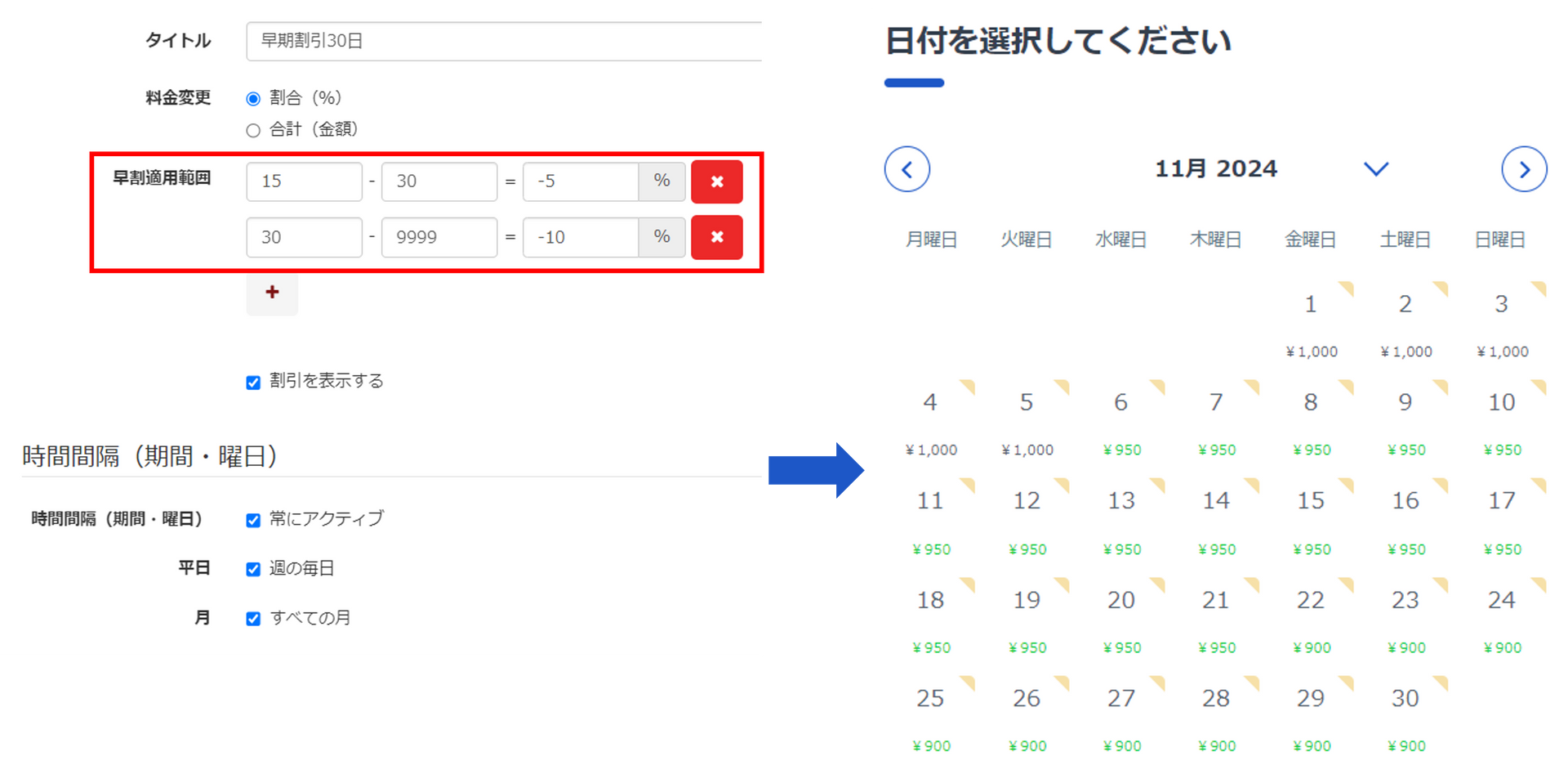 早割設定例